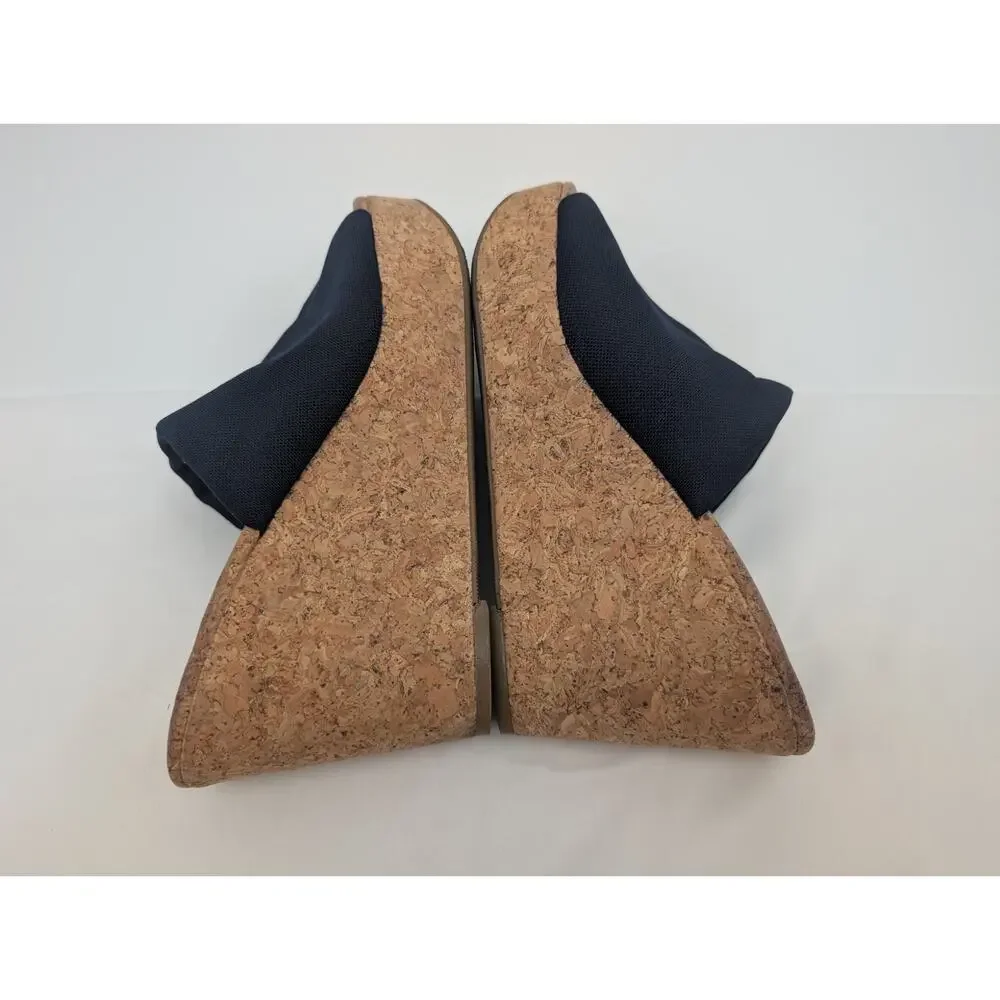 Lucky Brand Marilyn Women's Navy Blue Cork Heel Wedges Size 8 Vacation Beachy